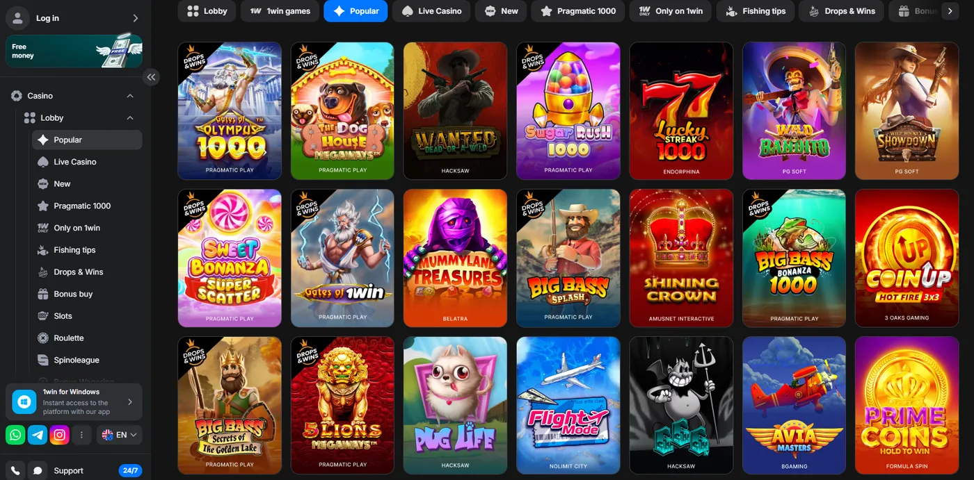 Games Available Through the 1win App